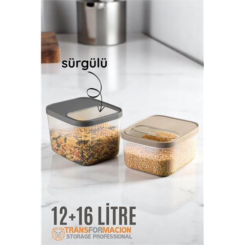 TransForMacion Erzak Bakliyat Kutusu Sürgülü Kapak Saklama Kabı 12 ve 16 Litre 2 li 721712