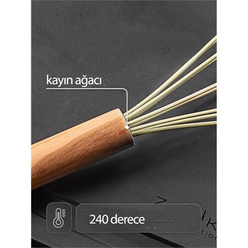 TransForMacion Ahşap Saplı Silikon Çırpıcı - Yumurta ve Sos Çırpıcı, Mutfak Çırpıcısı, Çırpma Teli 721715