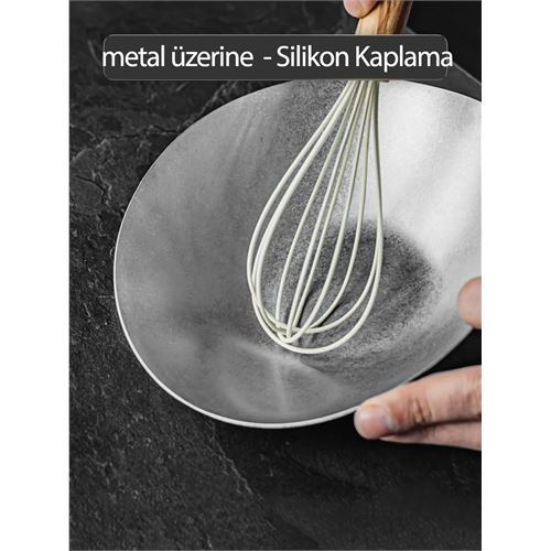 TransForMacion Ahşap Saplı Silikon Çırpıcı - Yumurta ve Sos Çırpıcı, Mutfak Çırpıcısı, Çırpma Teli 721715