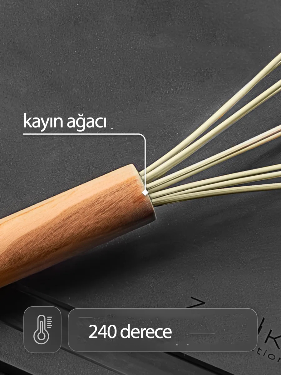 Ahşap Saplı Silikon Çırpıcı - Yumurta ve Sos Çırpıcı, Mutfak Çırpıcısı, Çırpma Teli 721715