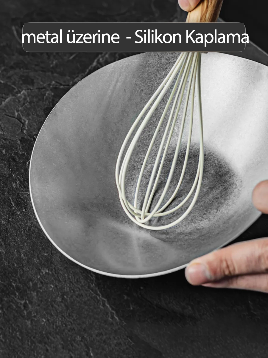 Ahşap Saplı Silikon Çırpıcı - Yumurta ve Sos Çırpıcı, Mutfak Çırpıcısı, Çırpma Teli 721715