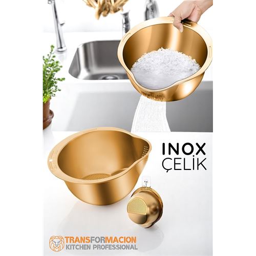 TransForMacion Pirinç Süzgeci Makarna Salata Süzgeci 304 Inox Paslanmaz Çelik 721720
