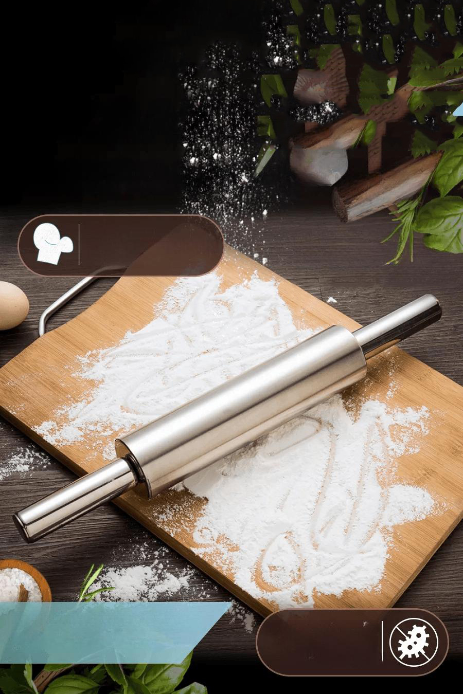 Çelik Merdane - Profesyonel Hamur Açma Merdanesi - 304 Paslanmaz Çelik Mutfak Merdanesi 721731