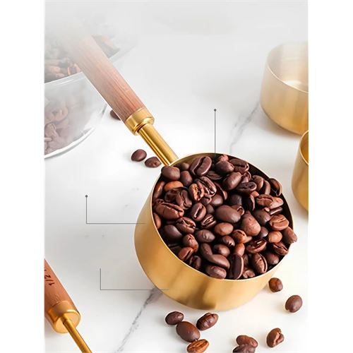 TransForMacion 4 lü Ölçü Kabı 304 Paslanmaz Çelik Masif Ahşap Saplı 721744