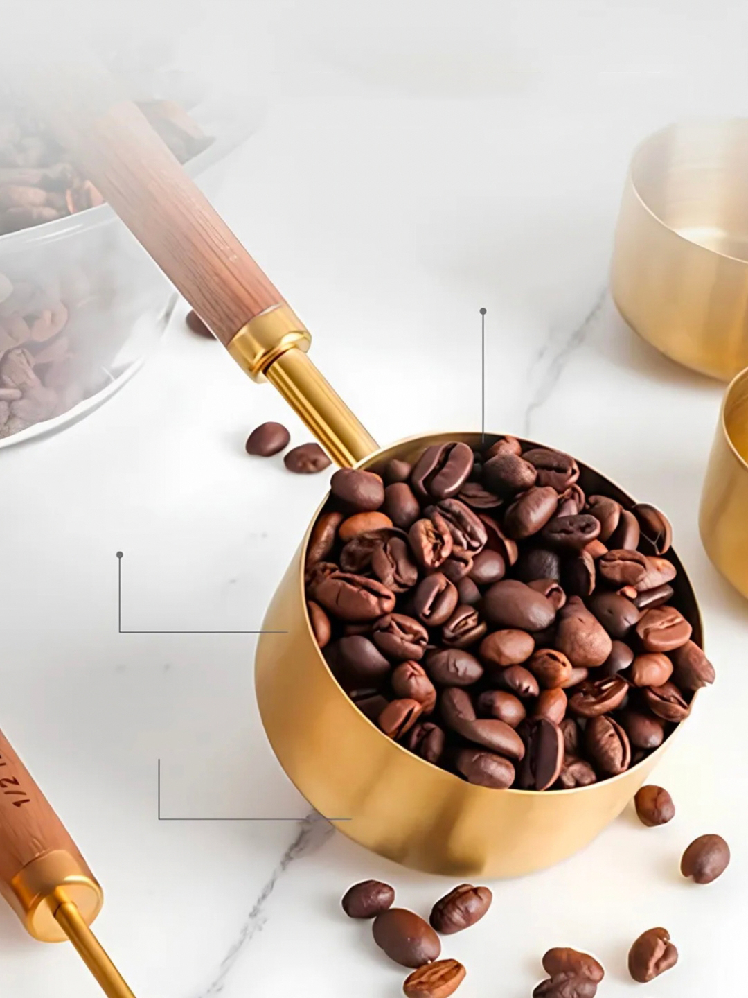 4 lü Ölçü Kabı 304 Paslanmaz Çelik Masif Ahşap Saplı 721744