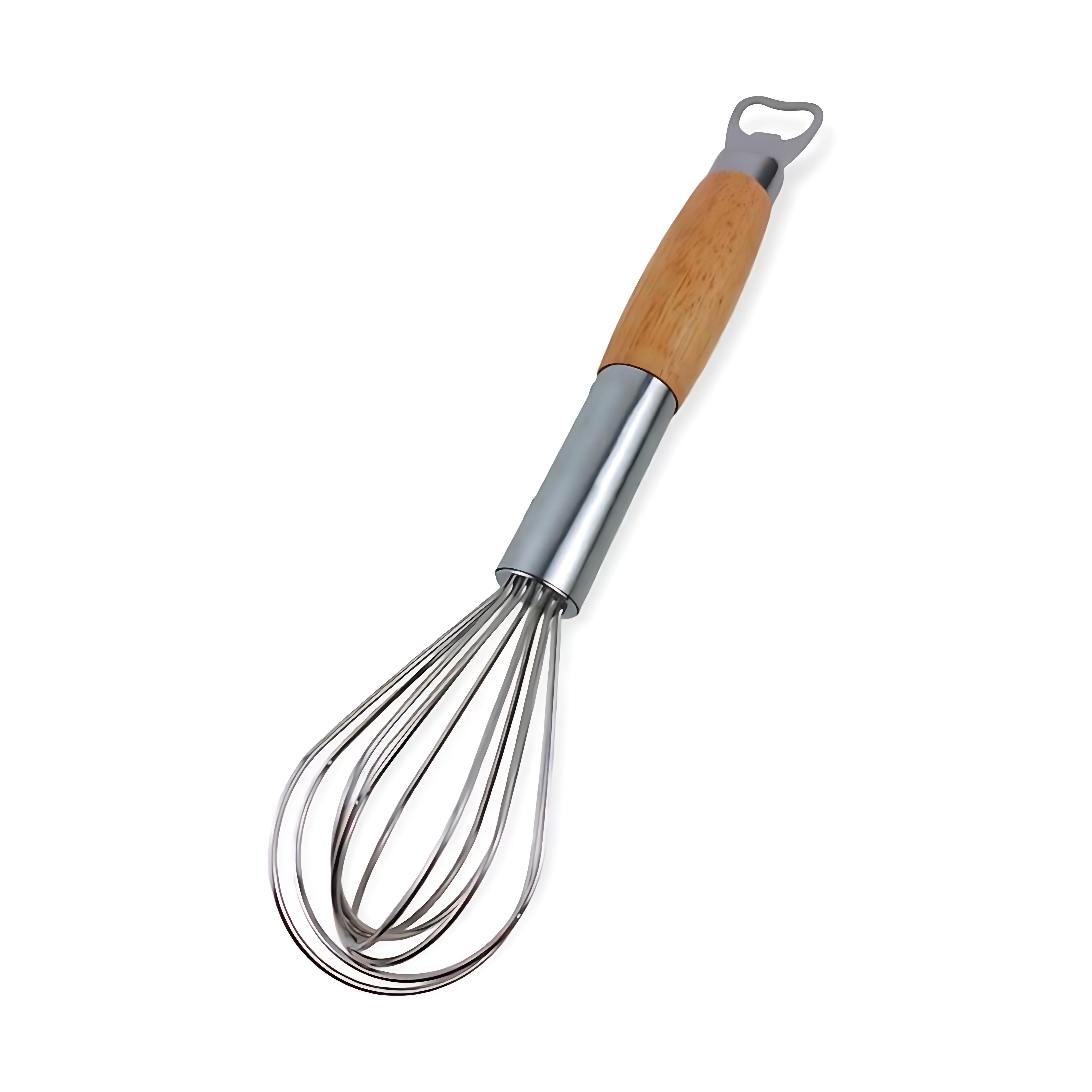 Ahşap Saplı Açacaklı Çırpıcı 304 Paslanmaz Çelik Yumurta ve Sos Çırpıcı Çırpma Teli 721745