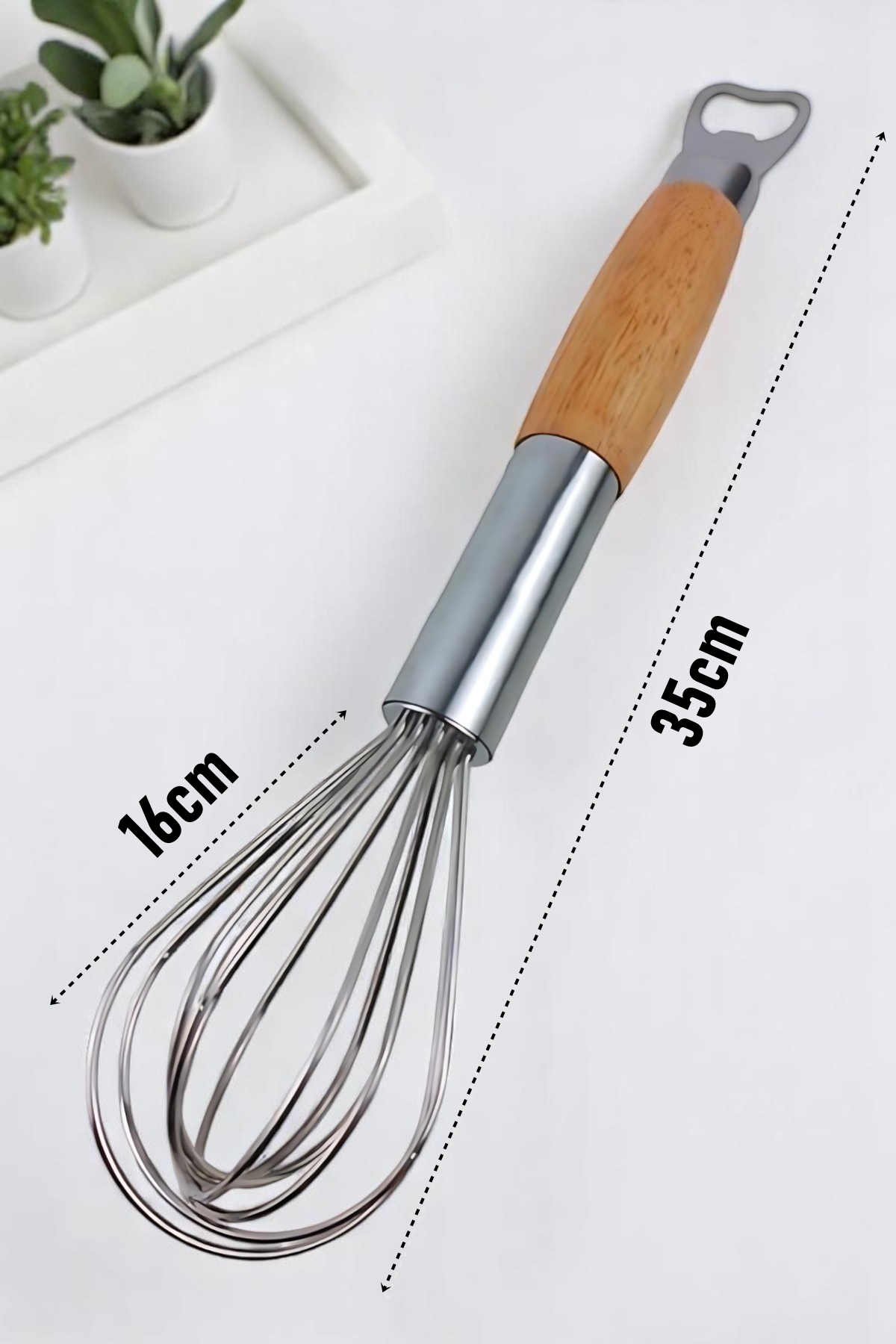Ahşap Saplı Açacaklı Çırpıcı 304 Paslanmaz Çelik Yumurta ve Sos Çırpıcı Çırpma Teli 721745