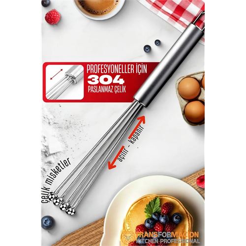 TransForMacion Çelik Misketli Yaylı Açılır Kapanır Çırpıcı 304 Paslanmaz Çelik Çırpıcı Çırpma Teli 721750