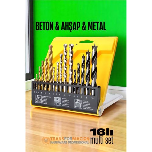 Transformacion Matkap Ucu Seti- Beton Metal Ahşap Matkap Ucu Drill Bits Set 16 lı SET 721728