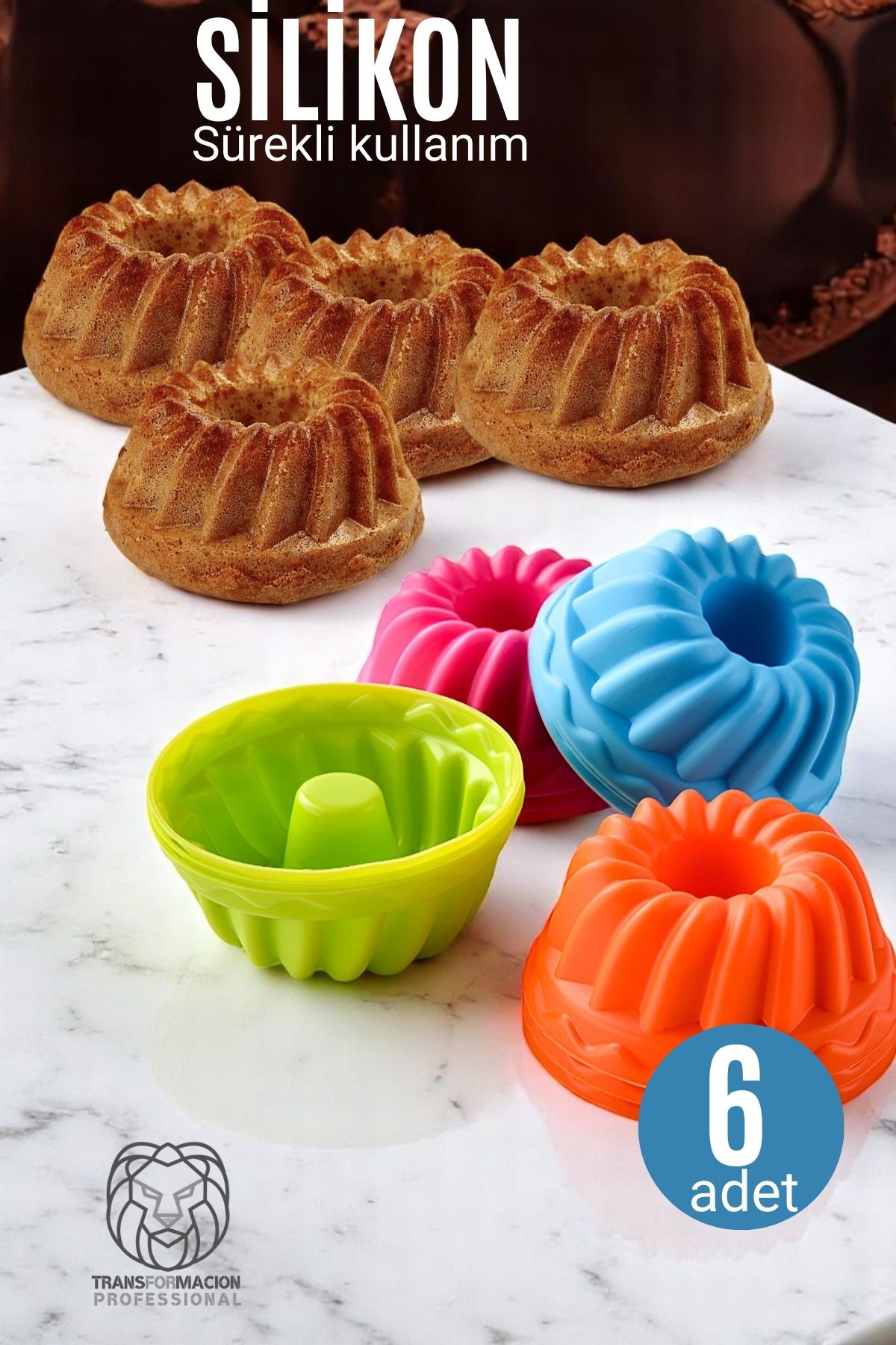 Silikon Göbekli Muffin CupCake Kalıbı - Sürekli Kullanım Muffin Kek Kalıbı 6 ADET