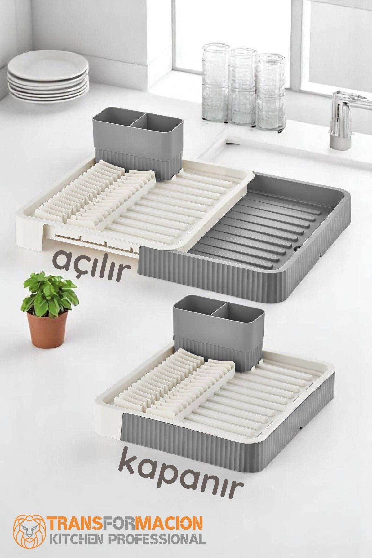 Açılır-Kapanır Bulaşıklık - Bulaşık Durulama Sepeti Tabaklık Bulaşık Kurutmalık GRİ