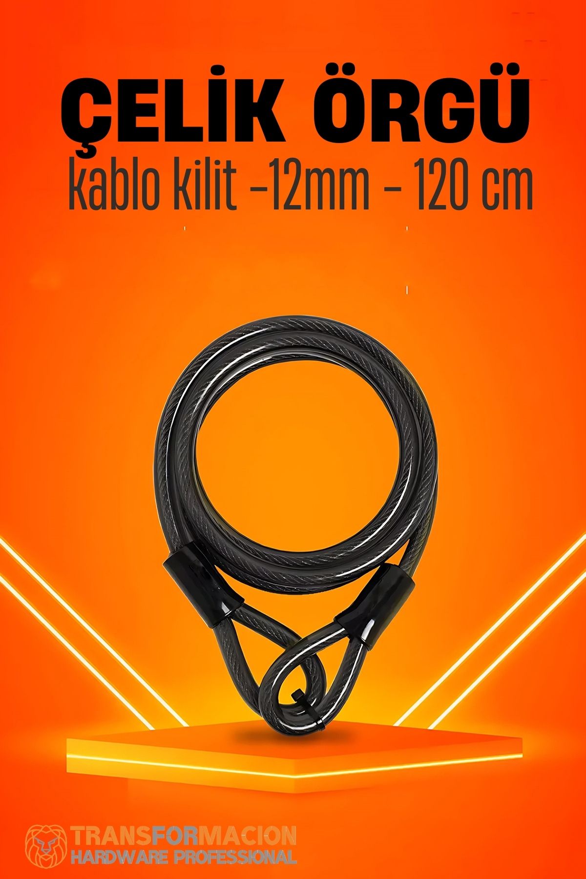 Modacar Çelik Örgü Kablo Kilit 12mm 120 cm Bisiklet Kilidi Motosiklet Kilidi Eşya Garaj Kilidi 