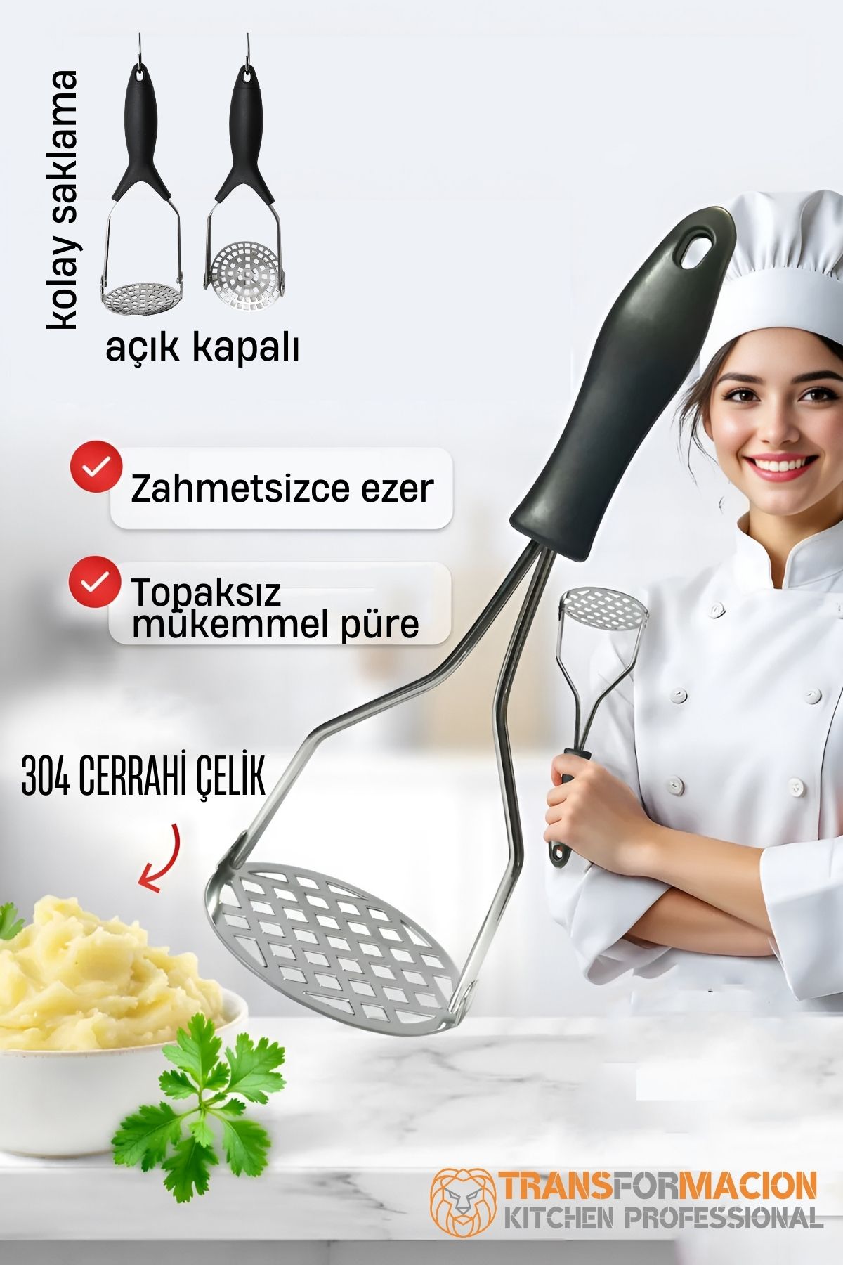 Patates Ezici 304 Paslanmaz Çelik Havuç Muz Avokado Ezici