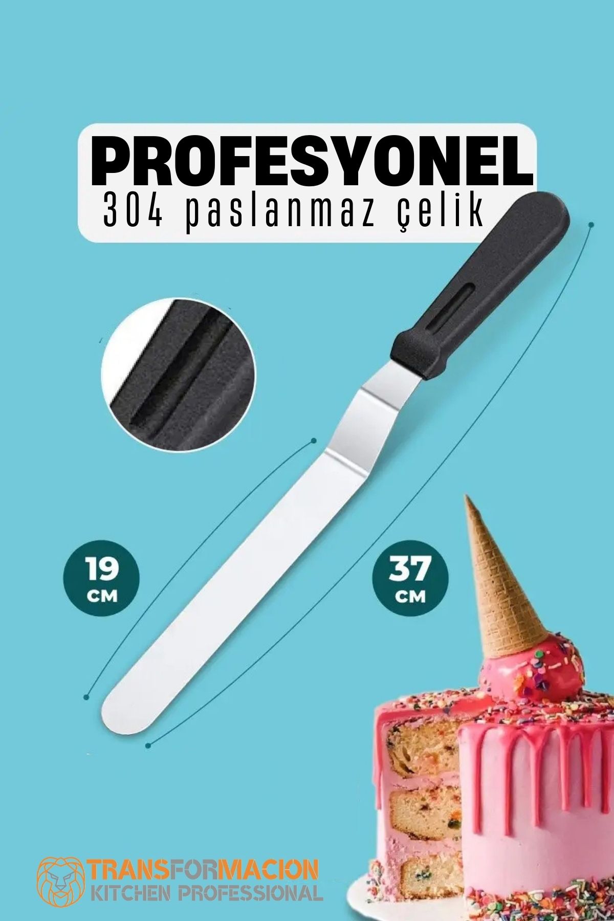 Pasta Spatulası Profesyonel 304 Paslanmaz Çelik 37 Cm 