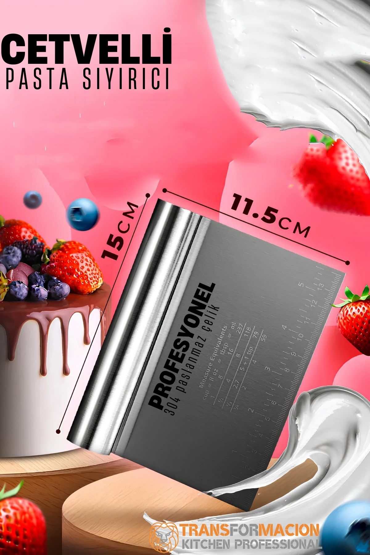 Pasta Spatulası - Profesyonel Hamur Sıyırıcı - Ölçü Cetvelli Pasta Hamur Spatulası 