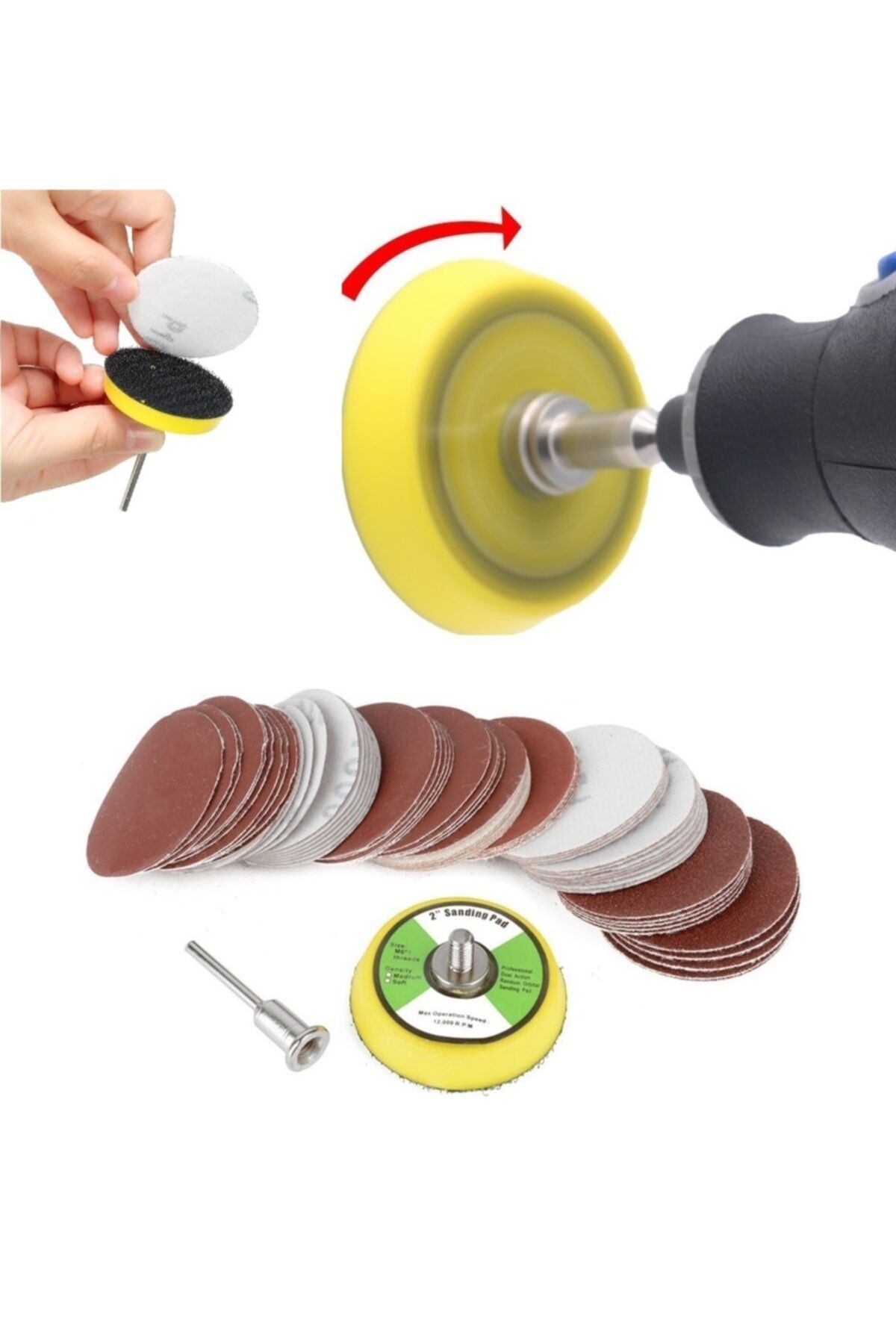 Pimli Mini Cırt Zımpara Taban Seti Gravür Ve Matkap Uyumlu 5 cm 60 Adet Zımparalı Set 721757