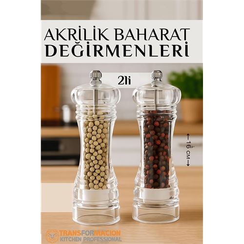 TransForMacion Baharat Öğütücü - Baharat Karabiber Tuz Değirmeni Ahşap Akrilik Kristal 2 li SET 721773