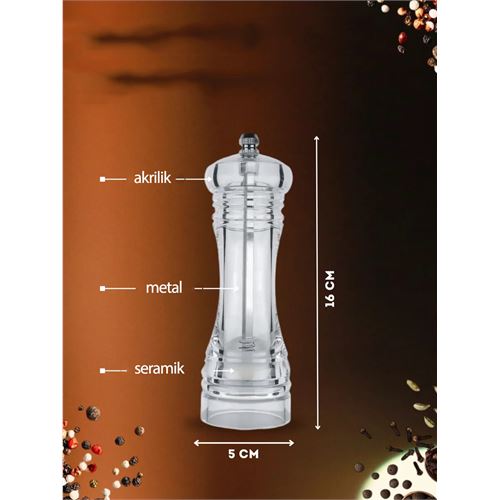 TransForMacion Baharat Öğütücü - Baharat Karabiber Tuz Değirmeni Ahşap Akrilik Kristal 2 li SET 721773