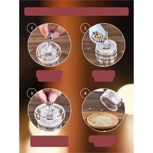 TransForMacion Baharat Öğütücü - Baharat Karabiber Tuz Değirmeni Ahşap Akrilik Kristal 2 li SET 721773
