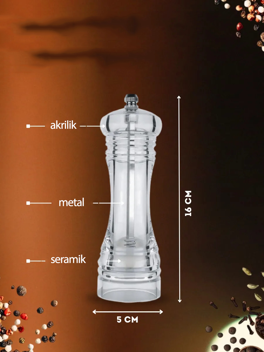 Baharat Öğütücü - Baharat Karabiber Tuz Değirmeni Ahşap Akrilik Kristal 2 li SET 721773