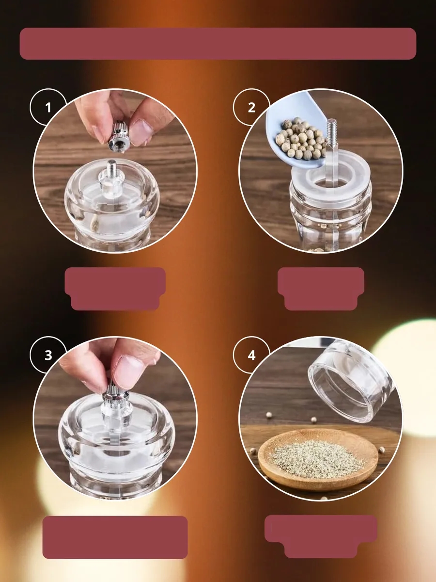 Baharat Öğütücü - Baharat Karabiber Tuz Değirmeni Ahşap Akrilik Kristal 2 li SET 721773