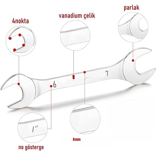TransForMacion  Açık Uçlu Anahtar Seti - İki Ağızlı Anahtar - İki Ucu Açık Vanadium Çelik Anahtar 8 li SET 721779	