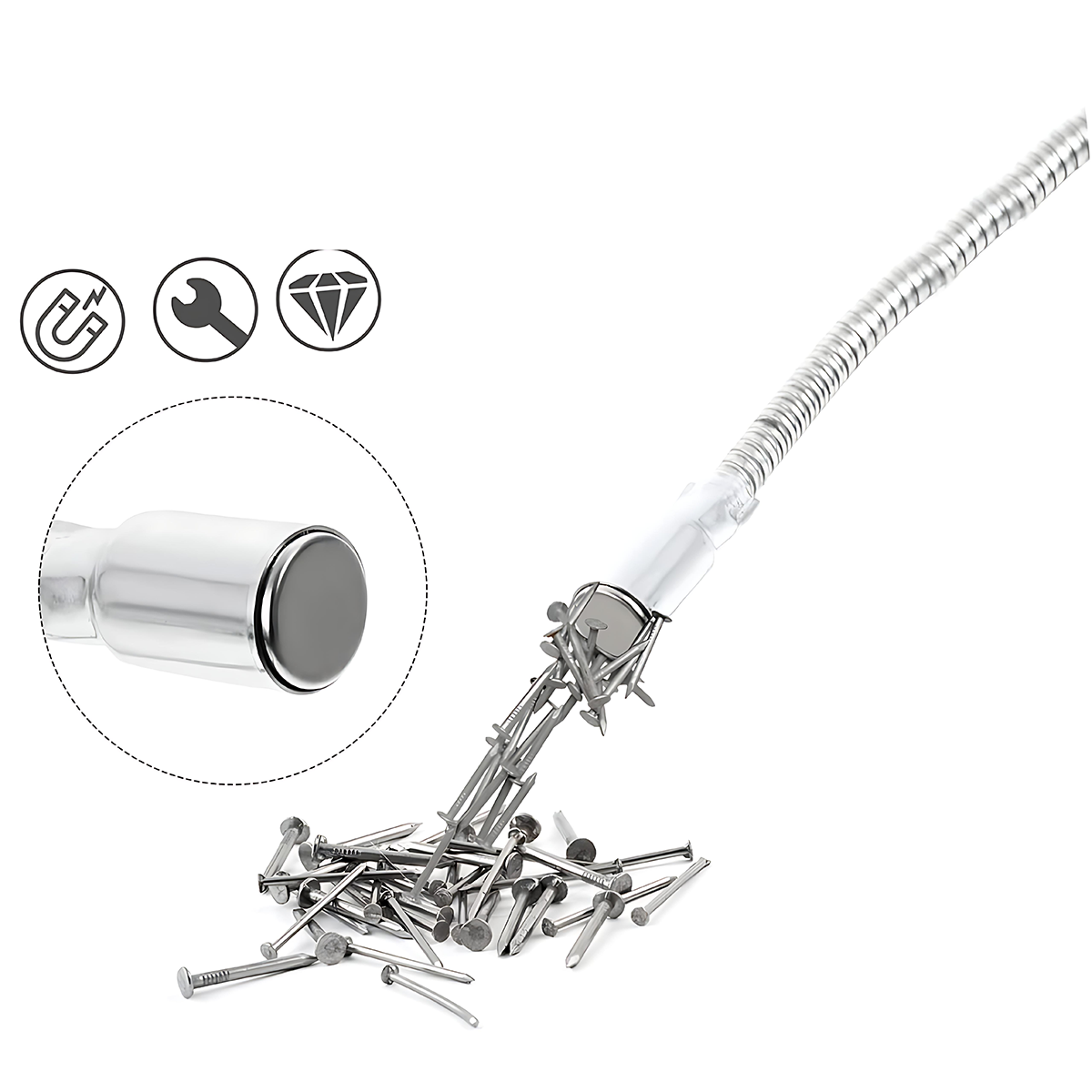 Esnek Manyetik Toplama Aracı - Mıknatıslı Spiralli Çubuk Metal Vida Civata Somun Arama Çubuğu 721781