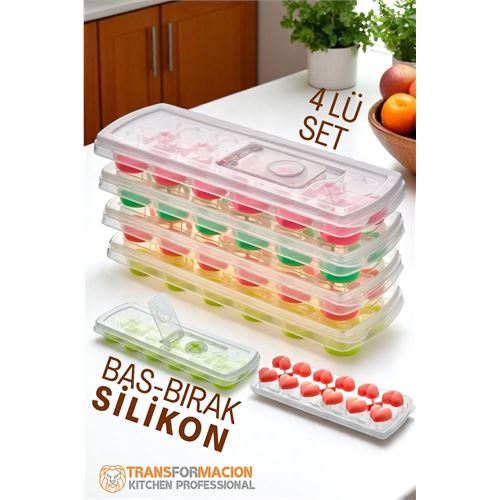 TransForMacion Buz Kalıbı - Bas-Bırak Kapaklı Silikon Buz Kalıbı 4 lü SET 721815