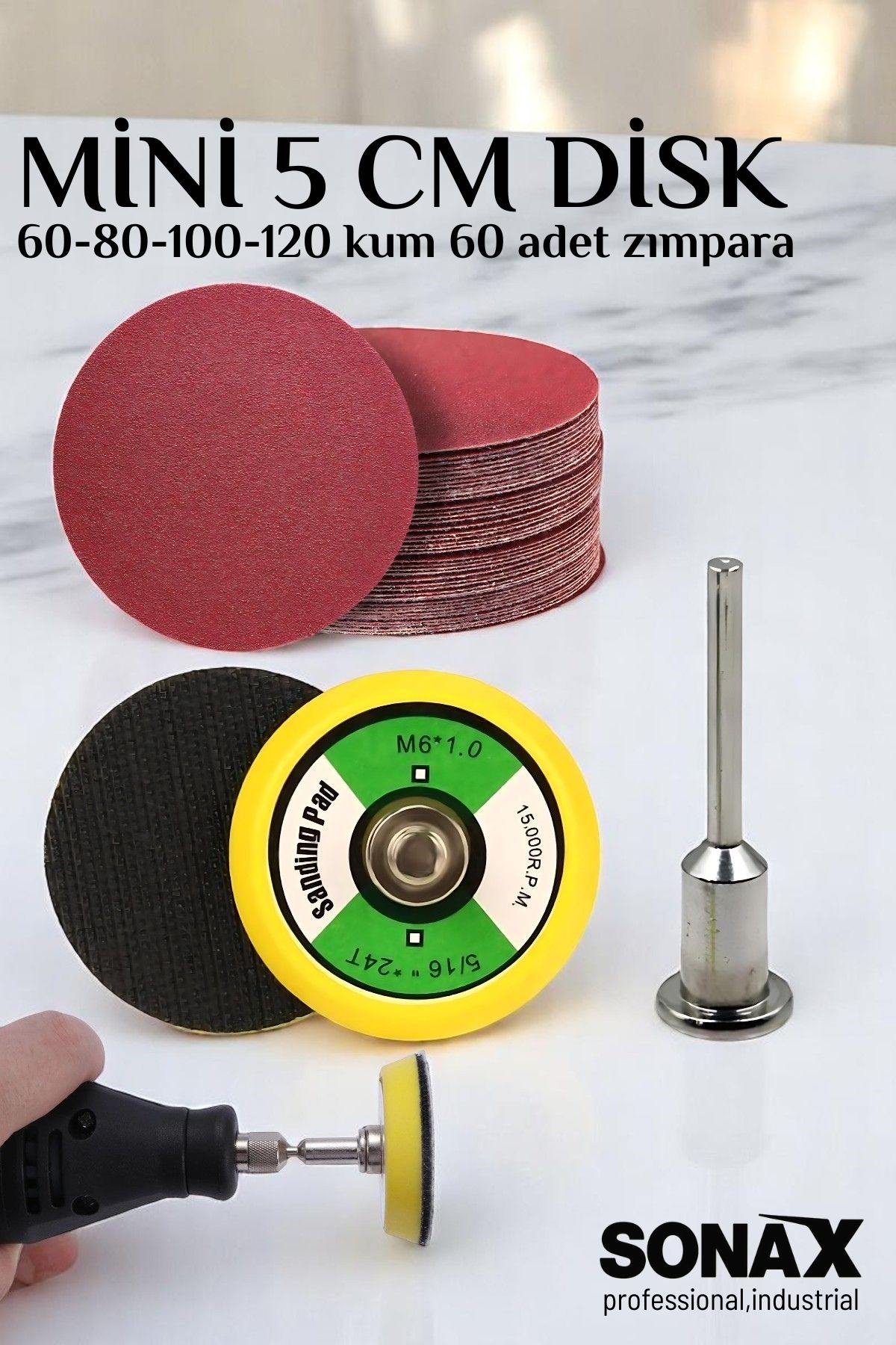 Pimli Mini Cırt Zımpara Taban Seti Gravür Ve Matkap Uyumlu 5 cm 60 Adet Zımparalı Set