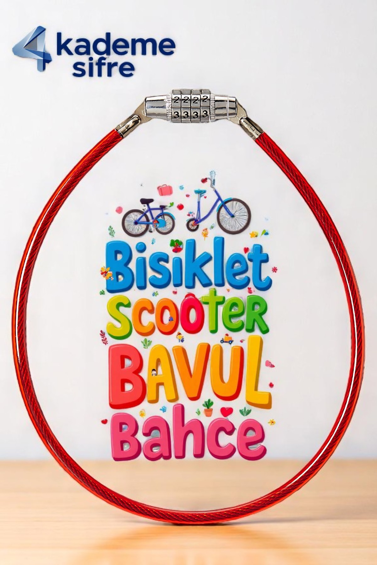 Şifreli Bisiklet Kilidi - 4 Kademe Şifreli Kablo Kilit - 50 cm Bavul Kilidi  