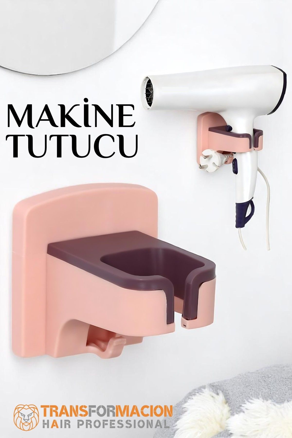 Saç Kurutma Makinesi Tutucu Pratik Yapışma PEMBE