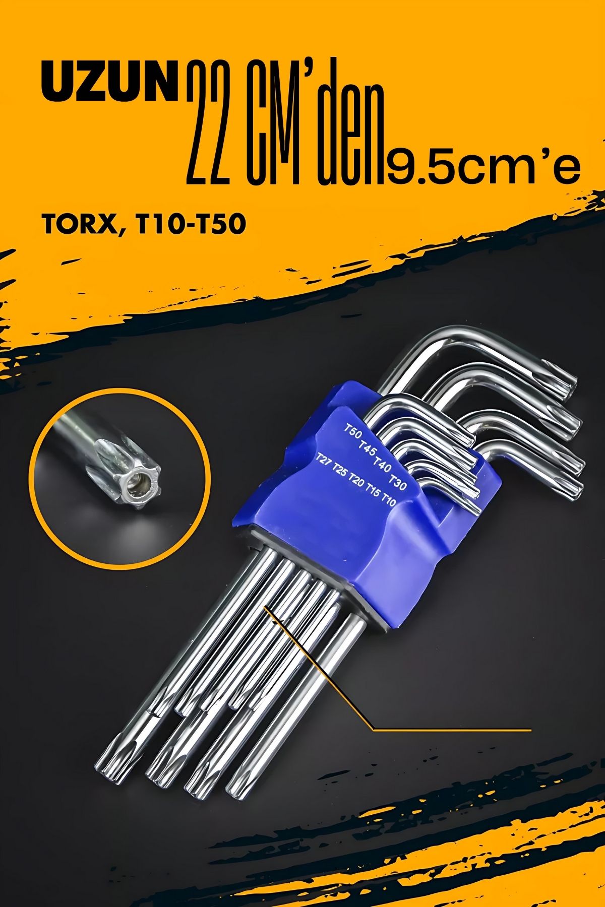 Modacar Uzun Torx Anahtar Seti Yıldız Alyan Seti - Torx Allen Anahtarı 9 Parça 