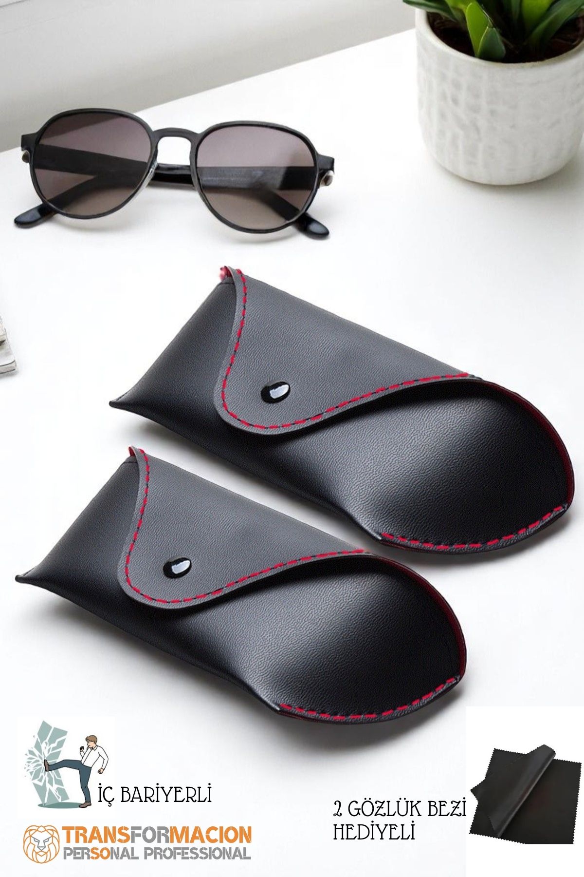 Korumalı Deri Gözlük Kabı Korumalı Gözlük Koruma Kılıfı 2 li SET