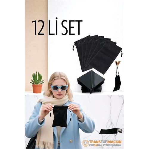 Modacar Kumaş Gözlük Kılıfı 6+6 Kılıf+Bezli SET  