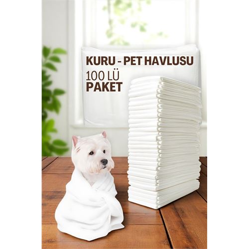Modacar Pet Havlusu - Kedi Köpek Banyo Havlusu Tek Kullanımlık Kuru Havlu 40X80 CM 100 Adet 