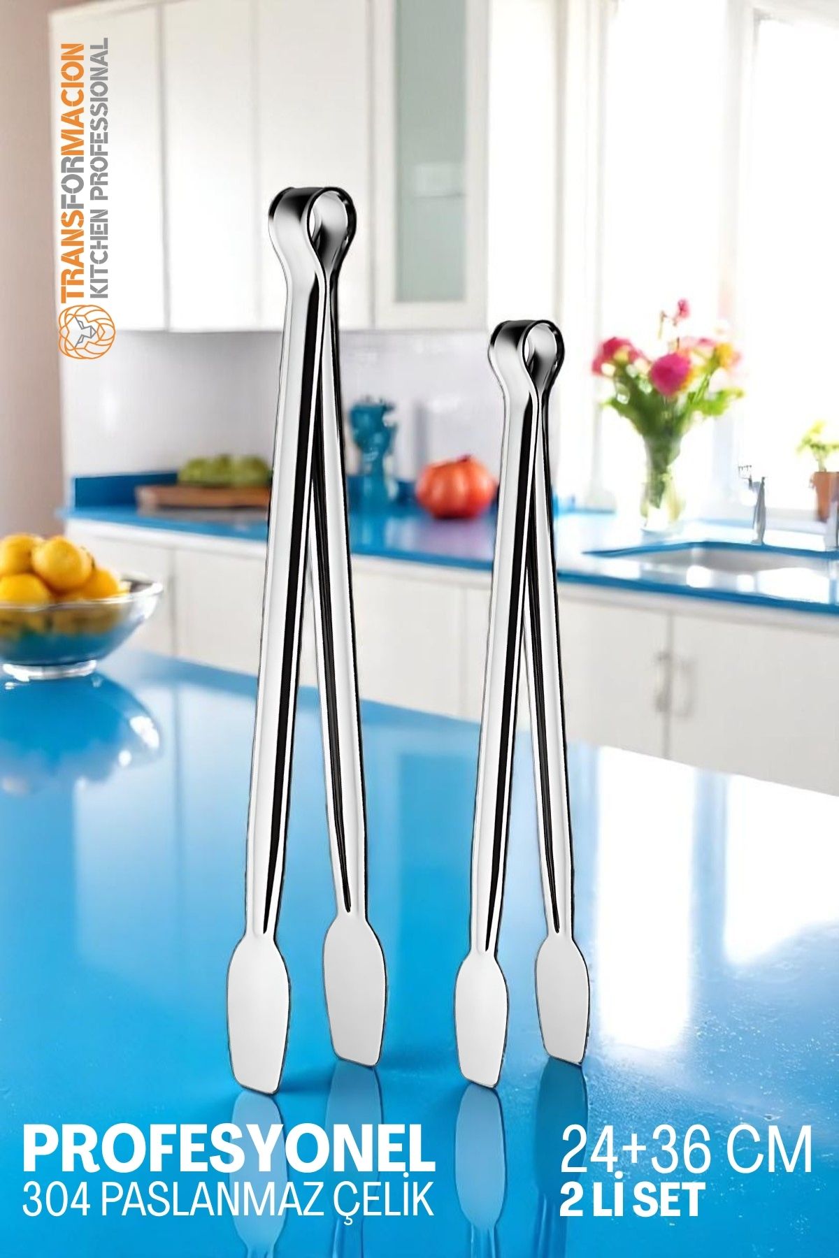 2 Boy Mutfak Maşası - Mangal Barbekü Maşası - Izgara Maşası Tava Maşası Çelik  18 ve 36 Cm 