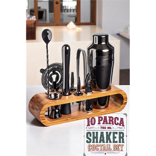 Transformacion Shaker Kokteyl Set - 10 Parça 750 ML Shaker Coctail Set  Bambu Standlı 721818