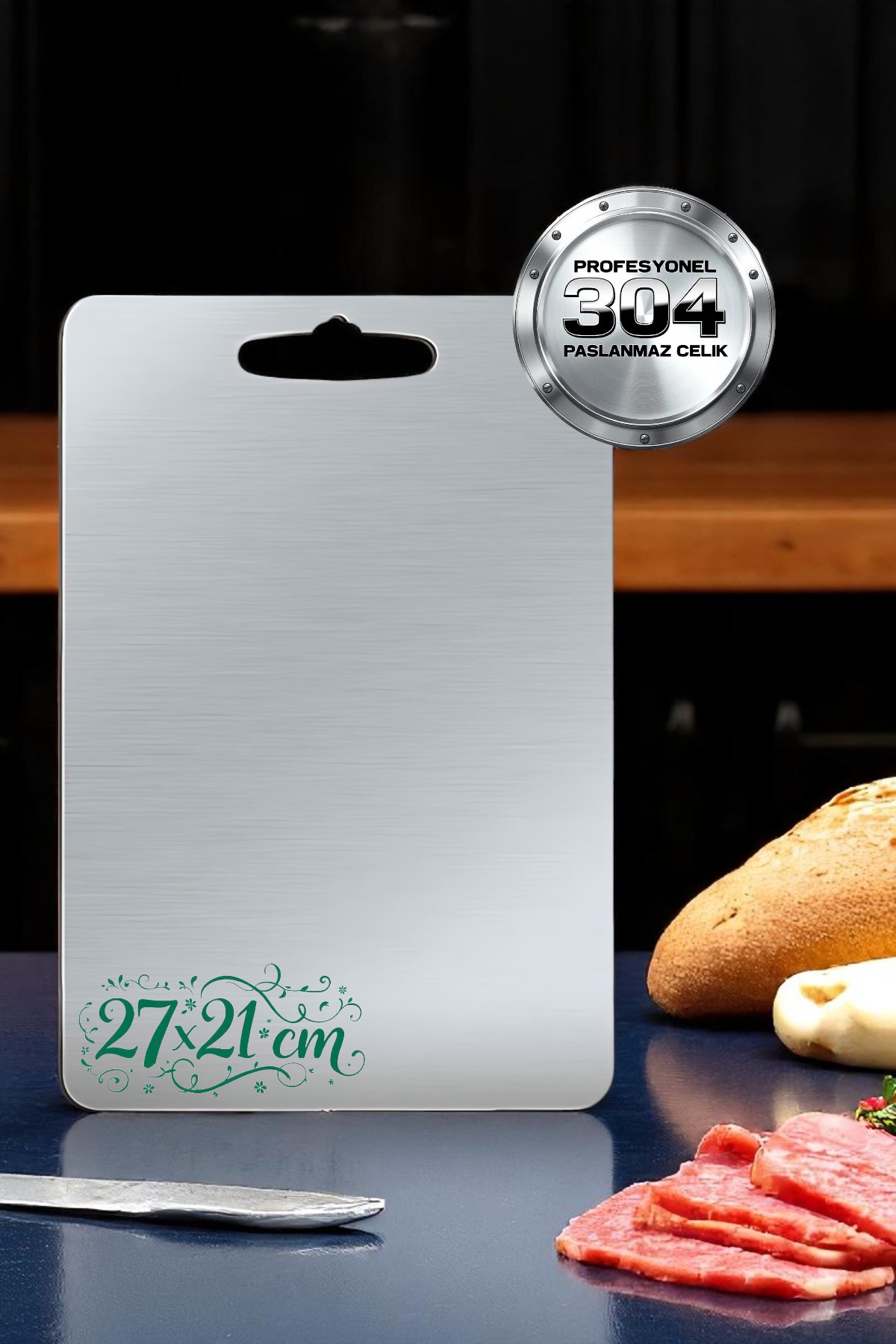 Kesim Tahtası - Profesyonel 304 Paslanmaz Çelik Doğrama Tahtası 27x21 CM 721820