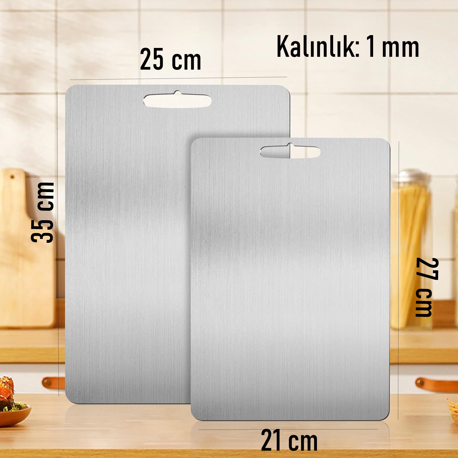Kesim Tahtası - Profesyonel 304 Paslanmaz Çelik Doğrama Tahtası 2 Lİ SET 721821
