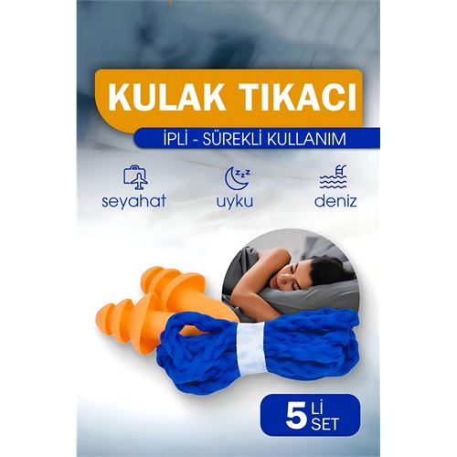 TransForMacion Kulak Tıkacı - İpli Silikon Kulak Tıkacı Seyahat Deniz Uyku Kulak Tıkacı 5 li SET 721823