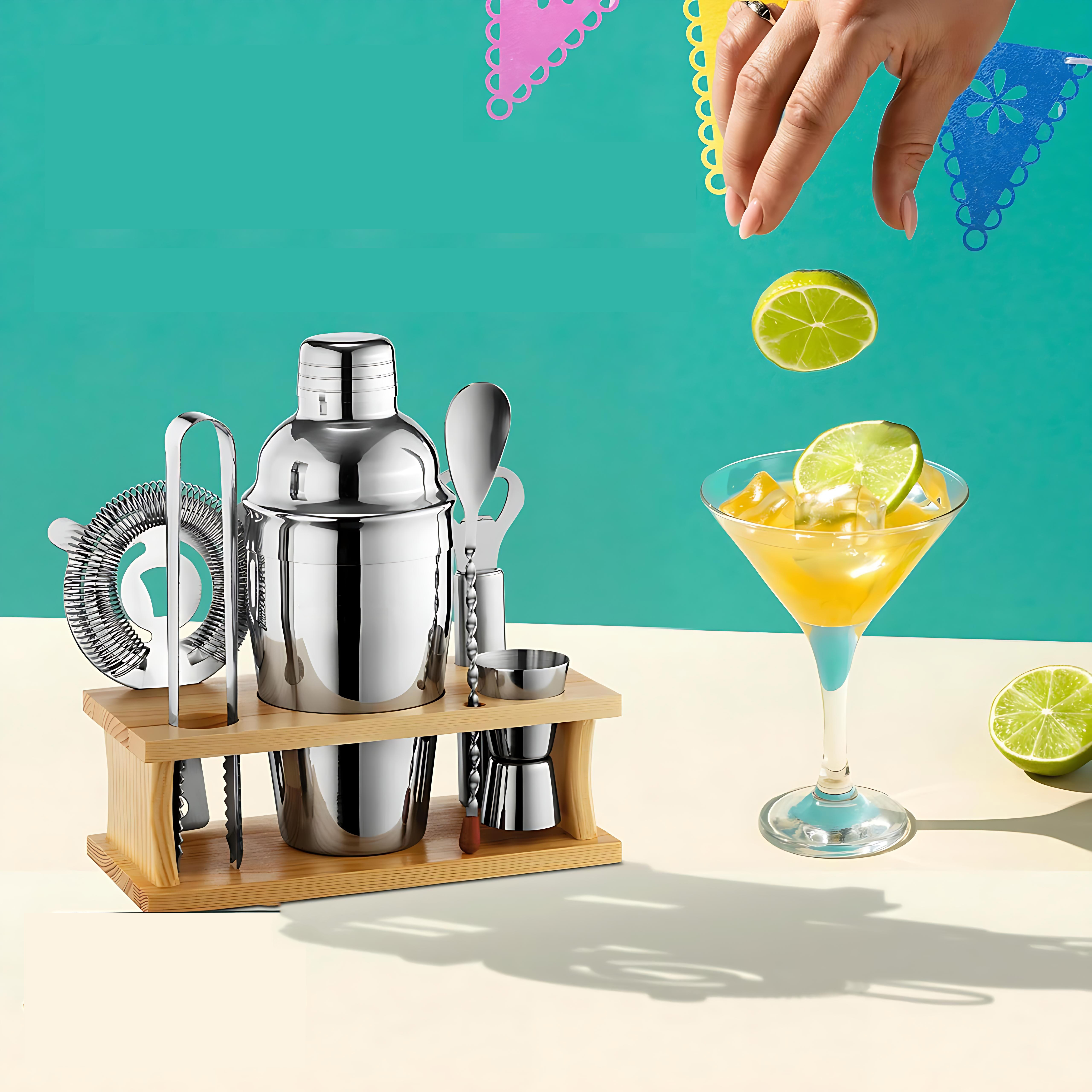 Shaker Kokteyl Set - 7 Parça 550 ML Shaker Coctail Set  Bambu Standlı 721826