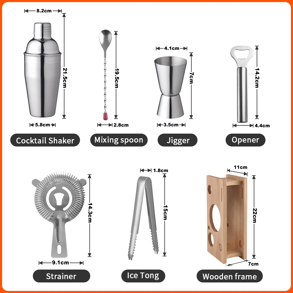 Shaker Kokteyl Set - 7 Parça 550 ML Shaker Coctail Set  Bambu Standlı 721826