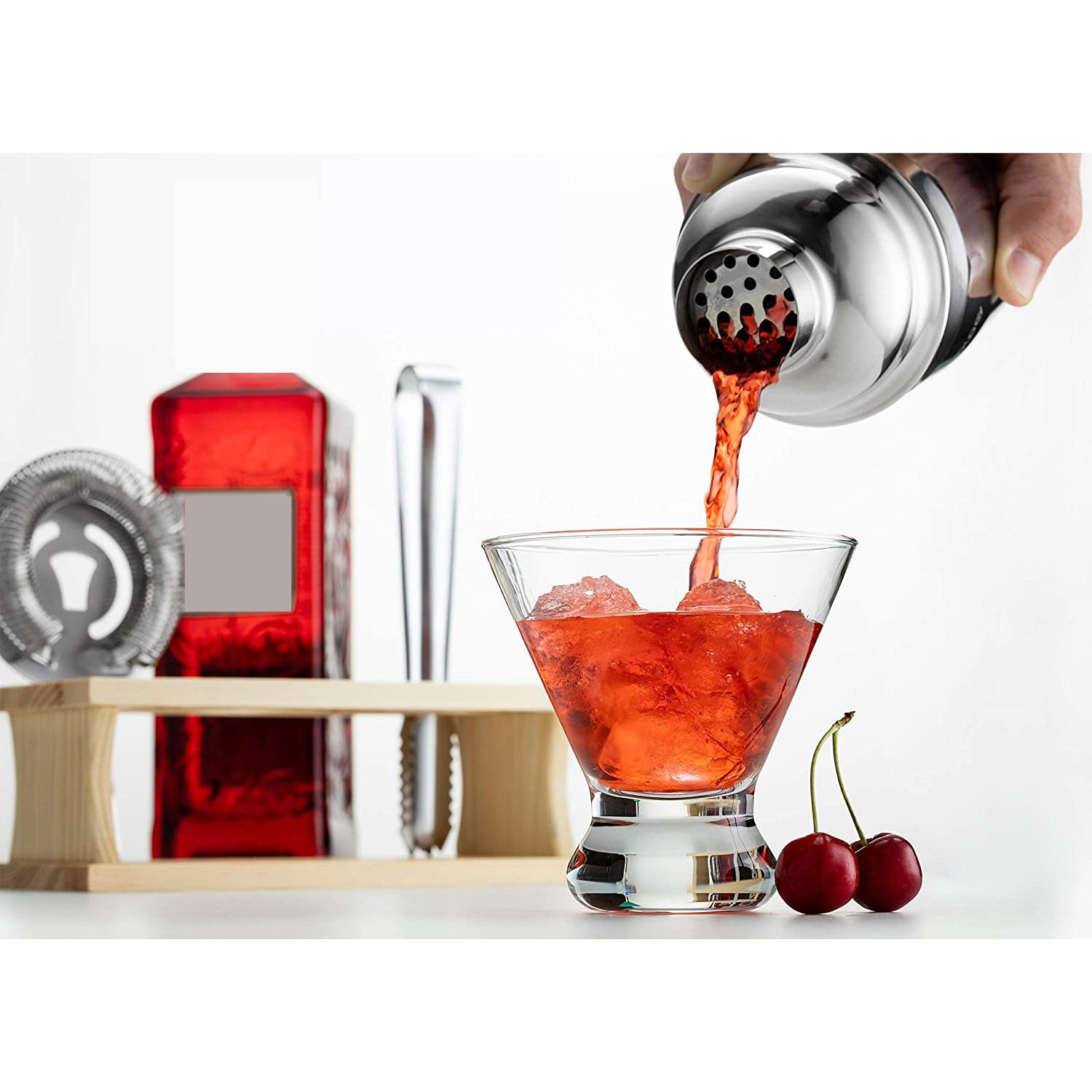 Shaker Kokteyl Set - 7 Parça 550 ML Shaker Coctail Set  Bambu Standlı 721826