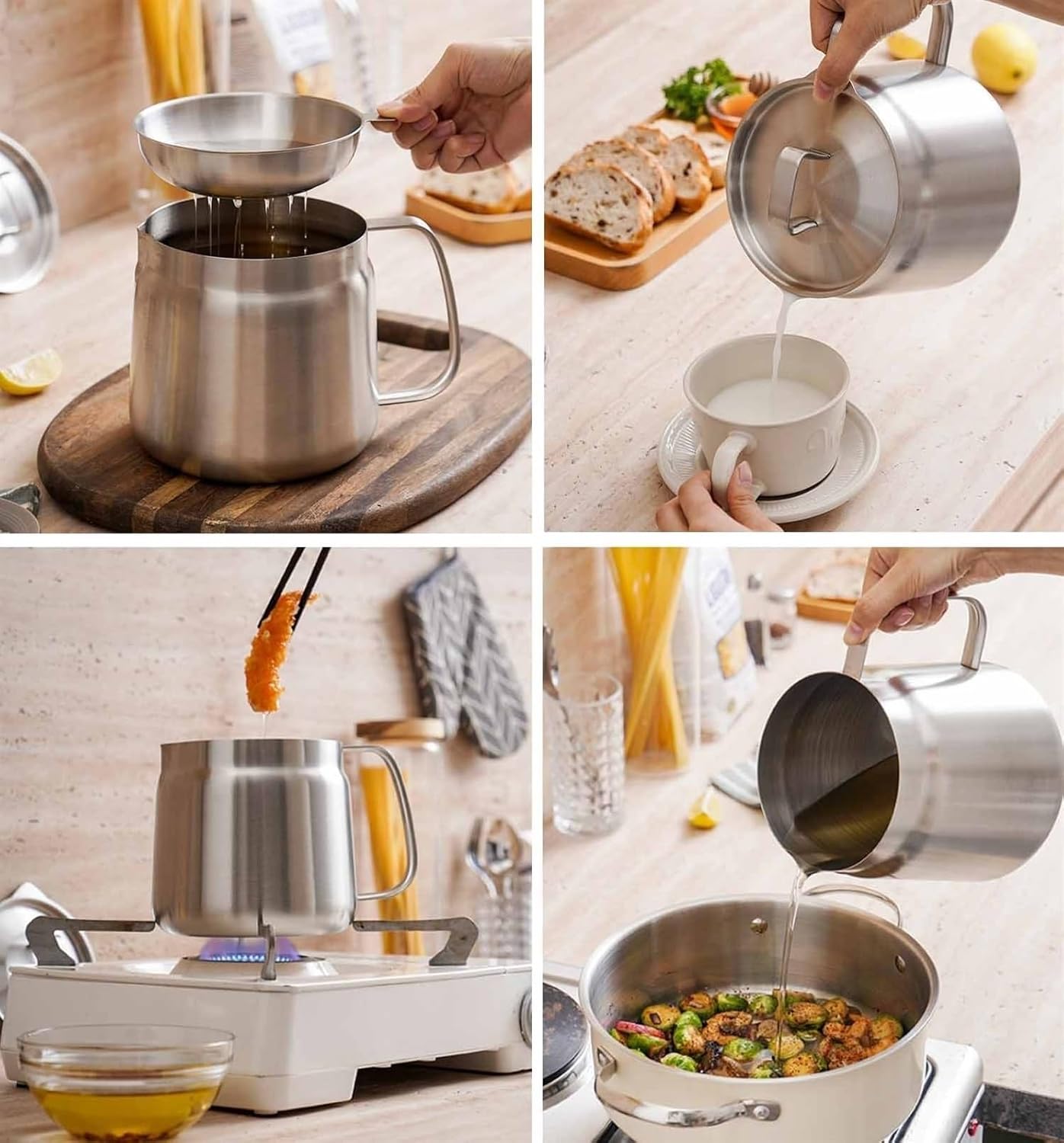 Barista Süt Potu- Filtreli Çok Amaçlı Pot - Yağ Filtresi Profesyonel 304 Paslanmaz Çelik 721828