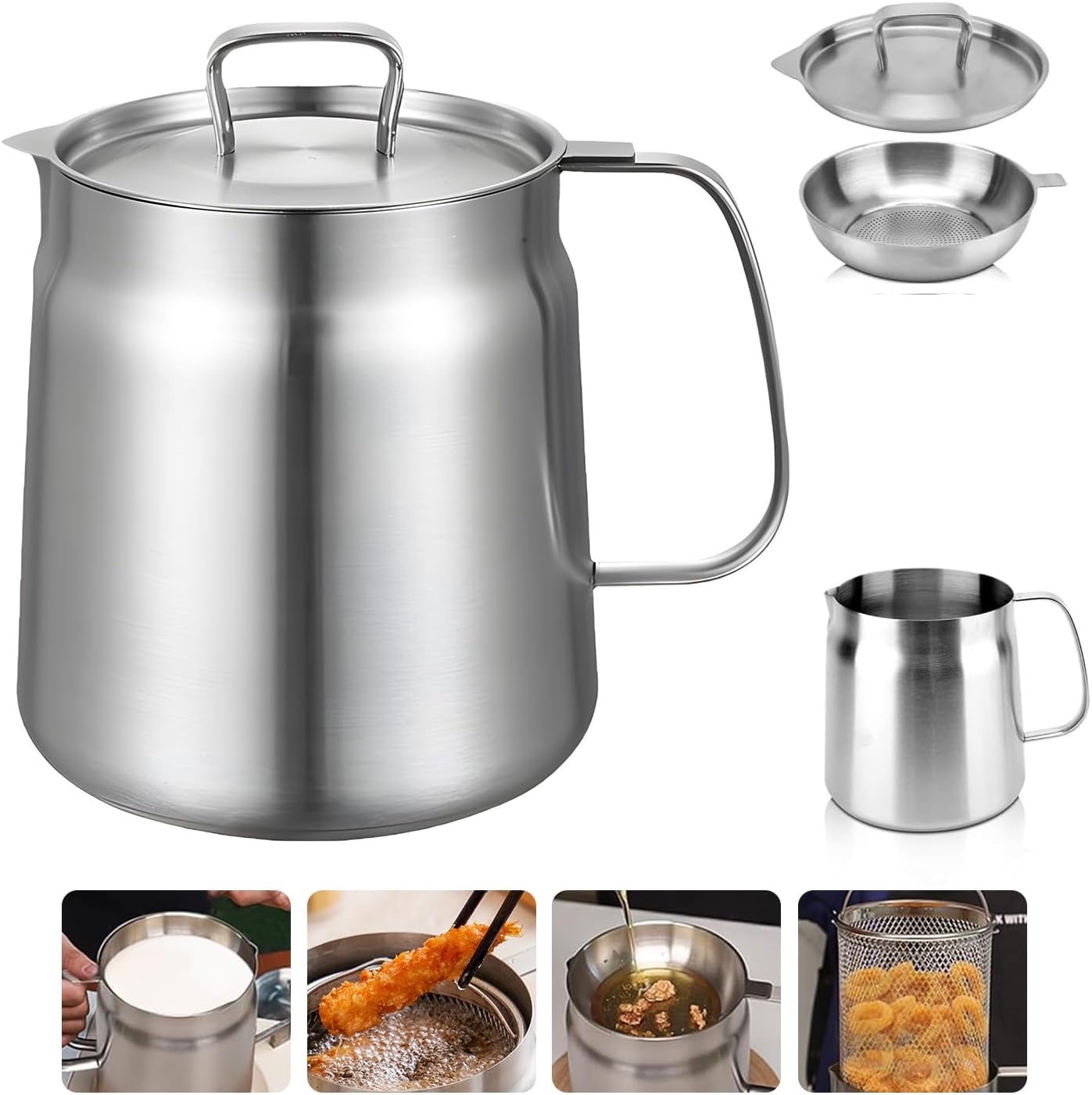 Barista Süt Potu- Filtreli Çok Amaçlı Pot - Yağ Filtresi Profesyonel 304 Paslanmaz Çelik 721828