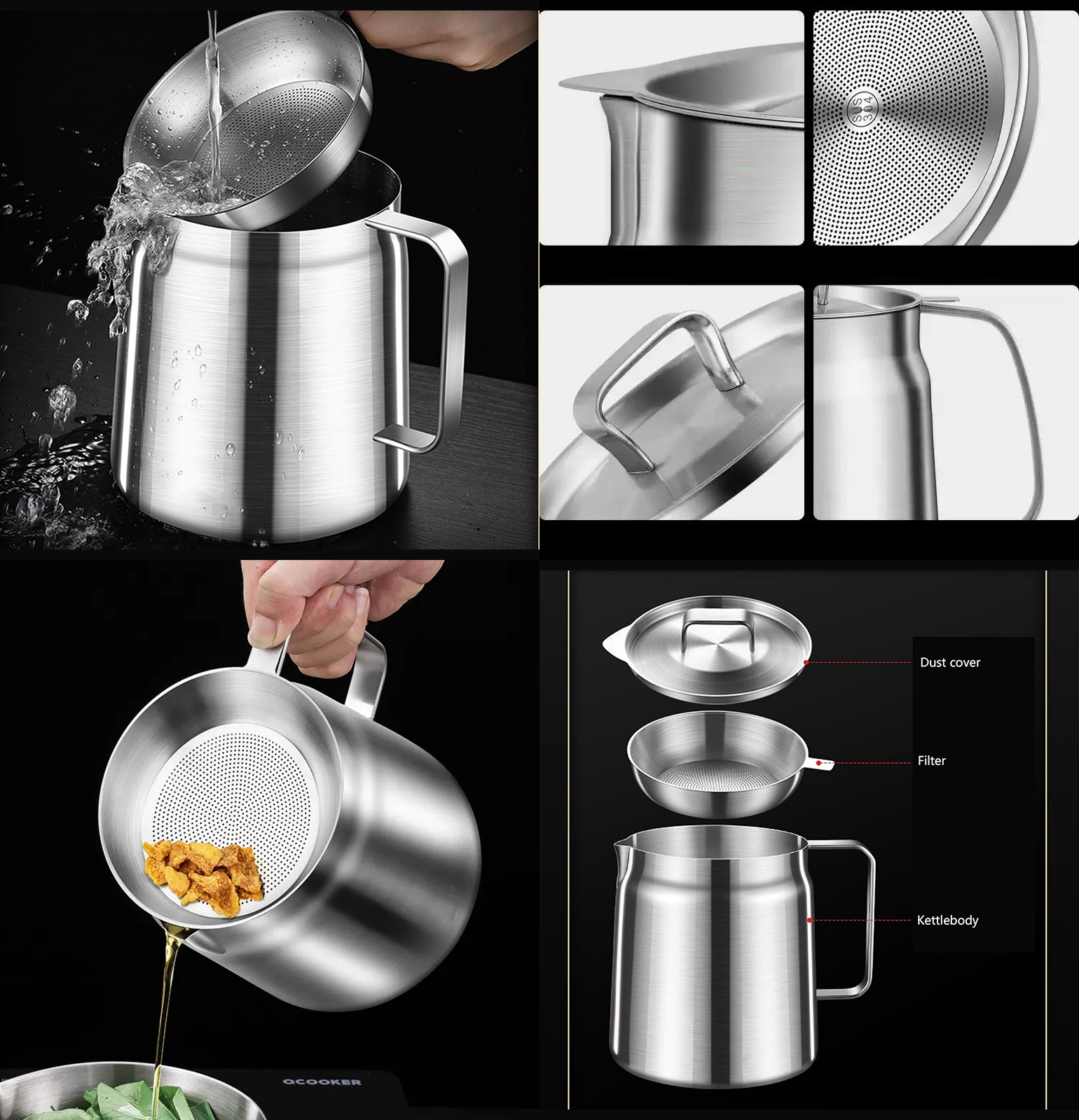 Barista Süt Potu- Filtreli Çok Amaçlı Pot - Yağ Filtresi Profesyonel 304 Paslanmaz Çelik 721828