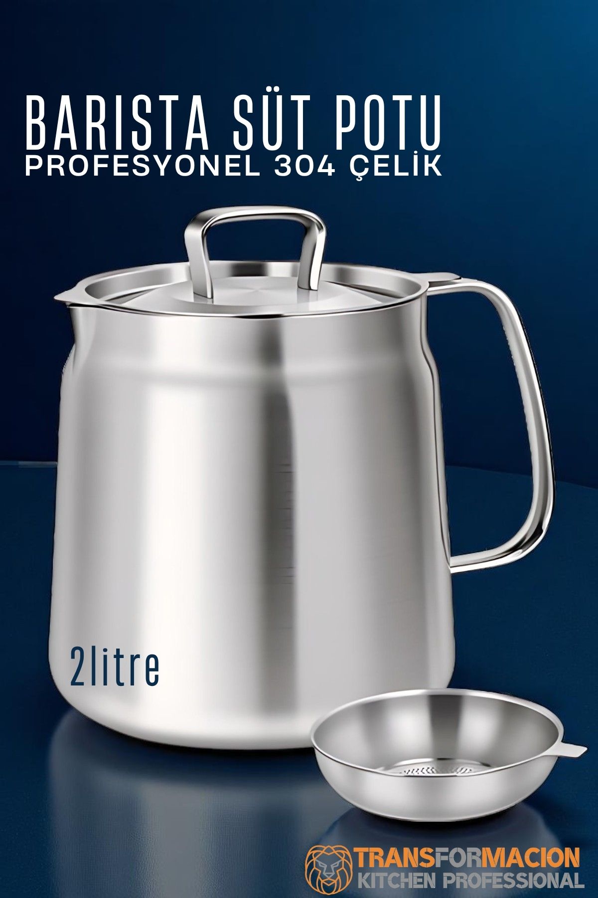 Barista Süt Potu- Filtreli Çok Amaçlı Pot - Yağ Filtresi Profesyonel 304 Paslanmaz Çelik 721828