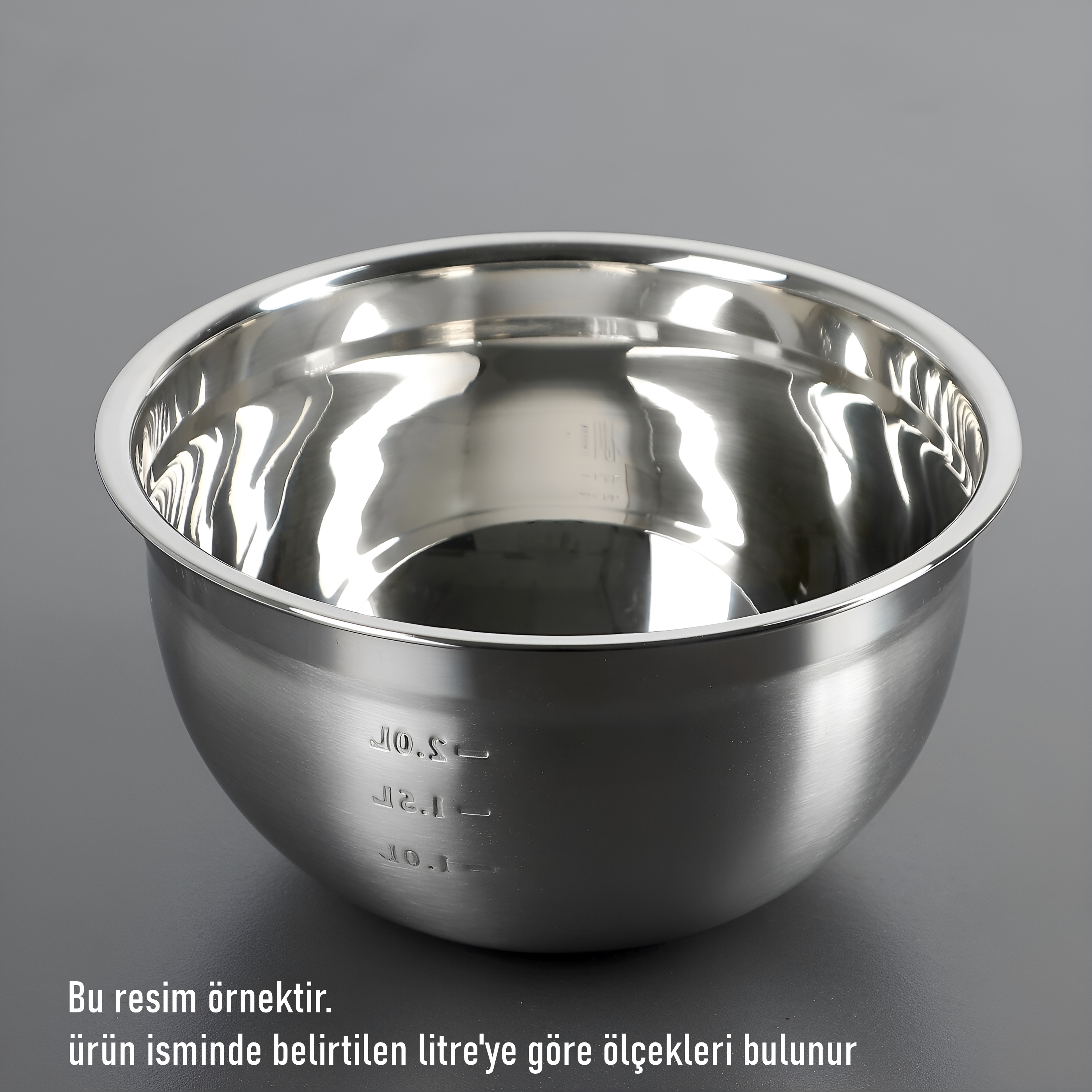 Inox Ölçekli Derin Kase  - 20 Cm 1.2 Litre Karıştırma Kabı Profesyonel 304 Paslanmaz Çelik 721840