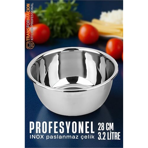 TransForMacion Inox Kase  - 28 Cm 3.2 Litre Karıştırma Kabı Profesyonel 304 Paslanmaz Çelik 721839