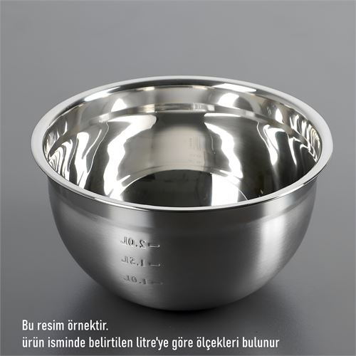 TransForMacion Inox Ölçekli Derin Kase  - 24 Cm 2 Litre Karıştırma Kabı Profesyonel 304 Paslanmaz Çelik 721842